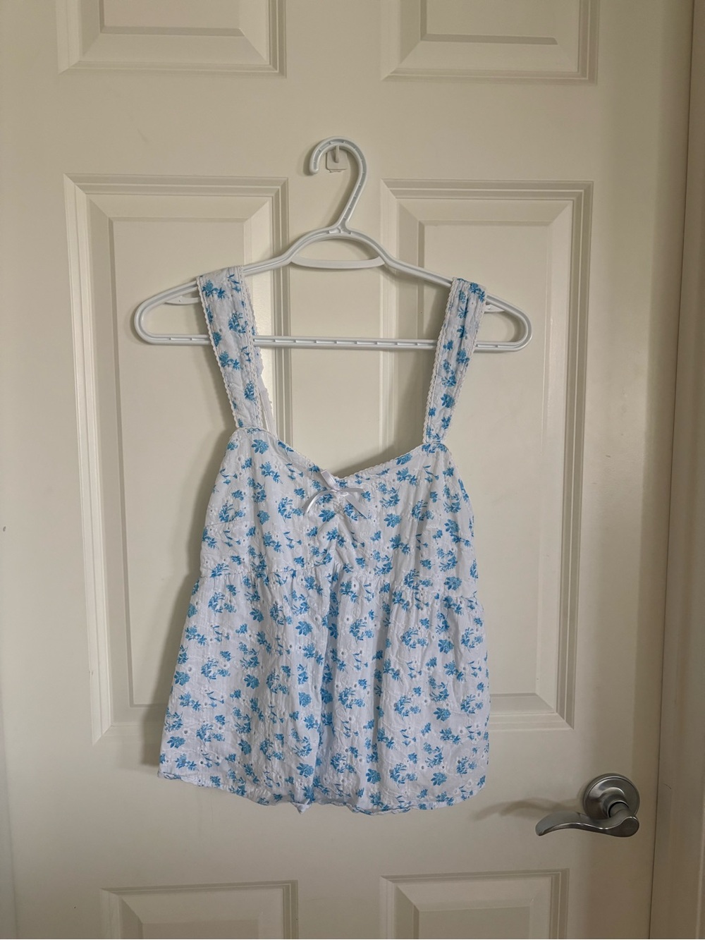 Altar'd State White Tank Top with Blue Floral Print